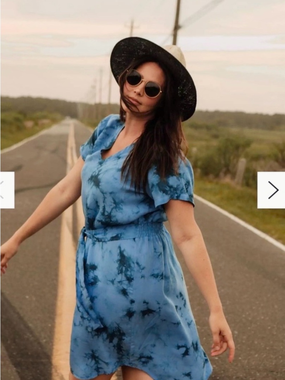 Anthropologie Cloth & Stone Blue Tie-Dye V-Neck Dress Medium